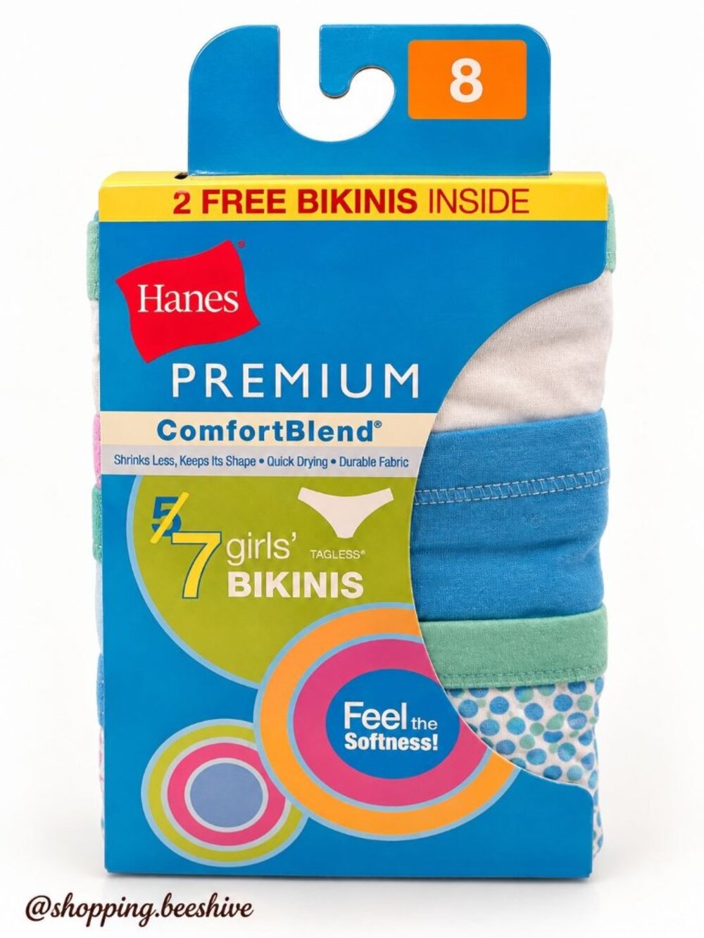 Hanes Premium Girls Bikini Underwear Size 8 (7 Pack) ComfortBlend Tagless NWT